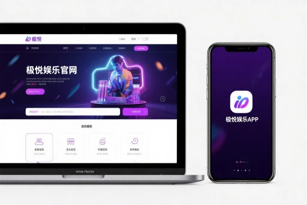 一台笔记本电脑屏幕上显示着先锋娱乐官网的界面，旁边是一部手机显示着先锋娱乐APP，两者并列对比